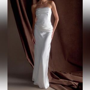 Meshki White Jasmine Strapless Satin Gown